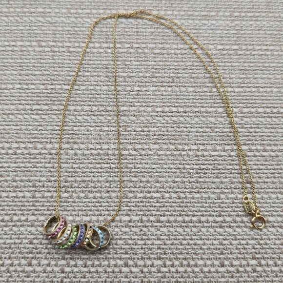18 Inch Gold Over Sterling Silver Colorful Crystal Rings Necklace A4430 - Picture 1 of 6
